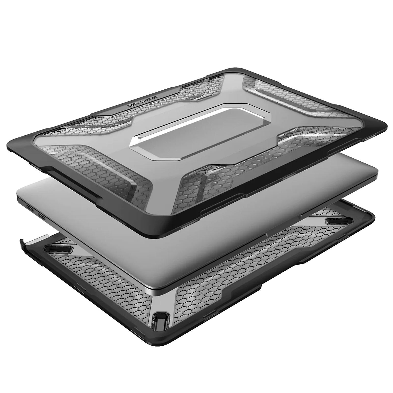 Carcasa pentru MacBook Pro 13", Unicorn Beetle, transparenta cu design fagure, 2 piese, neagra