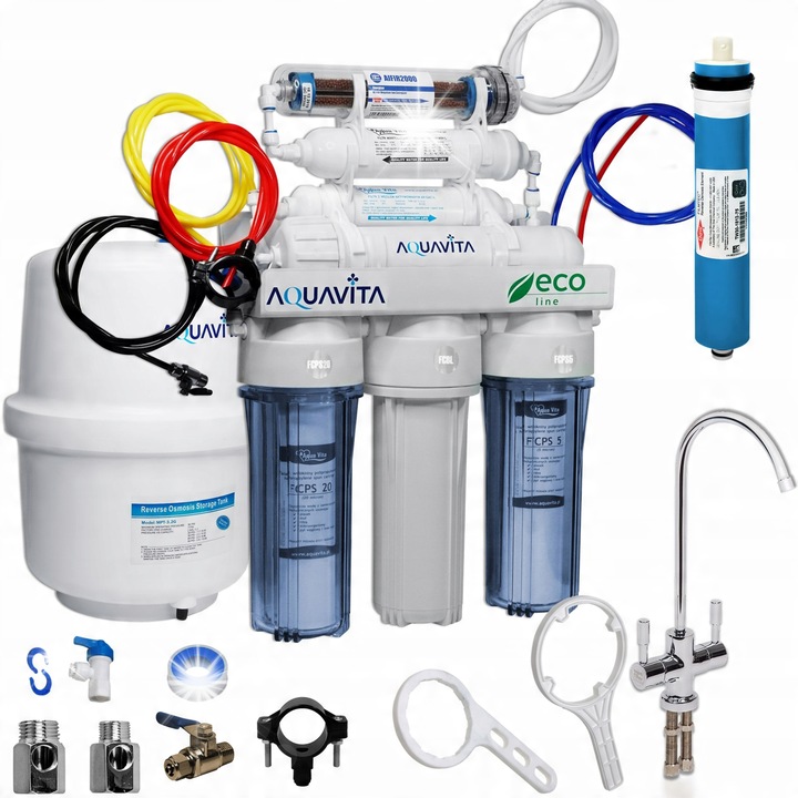 Система за филтриране на вода RO7 Aqua Vita, 7 етапа, 12L, с двоен кран, йонизатор AIFIR2000