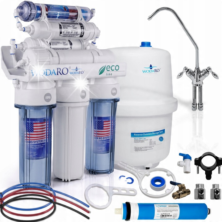 Филтър за вода RO7 wodaRO, 7-степенна система за обратна осмоза, йонизатор BIOCERA, капацитет 12L, лесен монтаж