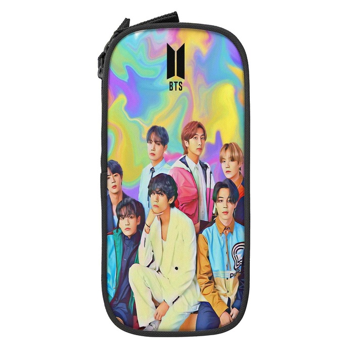 Penare, Kpop Bts, design amuzant, 2 buzunare cu fermoar, multicolor, compact