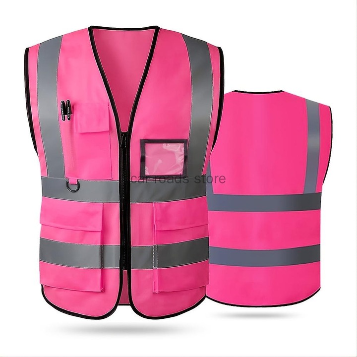 Unisex biztonsági mellény, magas láthatóságú, zsebekkel, rózsaszín, ANSI/ISEA szabványoknak megfelelő anyag, 3XL