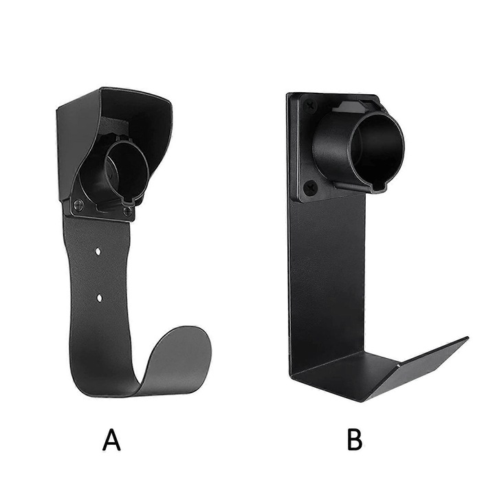 Suport cablu incarcator EV, combinatie suport si carlig J, pentru conector J1772, negru, 25x11x10cm