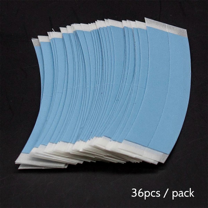 Banda dubla adeziva pentru peruci, 108 bucati, rezistenta la apa, lungime 9cm, culoare albastru deschis