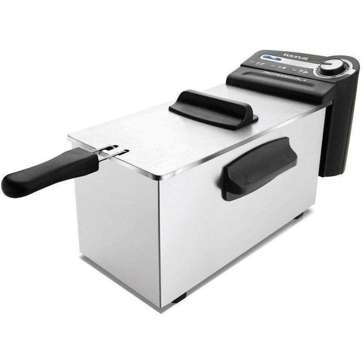 Friteuza Taurus Professional 3 Plus. 2100 W, 3 l, sistem de curatare a uleiului, termostat reglabil, capac cu filtru metalic si fereastra de vizitare, protectie termica, INOX