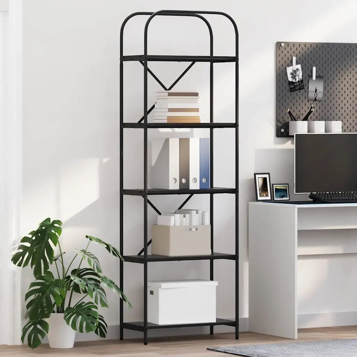 Biblioteca moderna VidaXL, negru, 60x30x183cm, cu polite spatioase, design minimalist