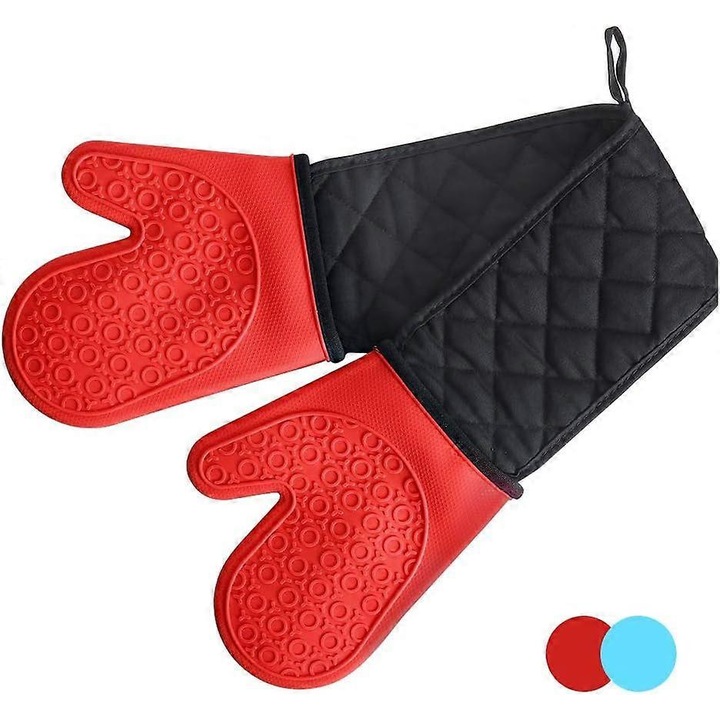 Konyhai kesztyűk, hőálló, pamut béléssel, 93 cm hosszúságú, csúszásgátló szilikon, szett