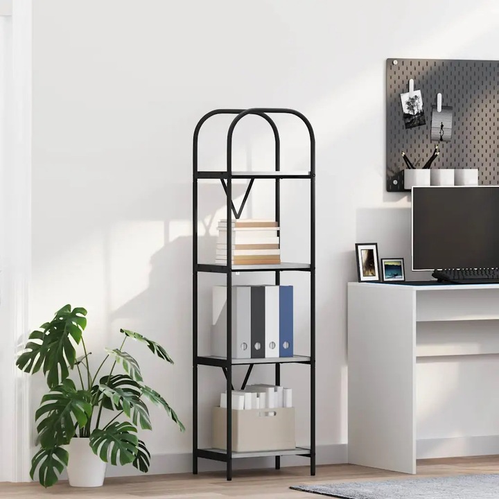 Biblioteca moderna VidaXL, gri stejar sonoma, 40x30x146cm, cu polite spatioase