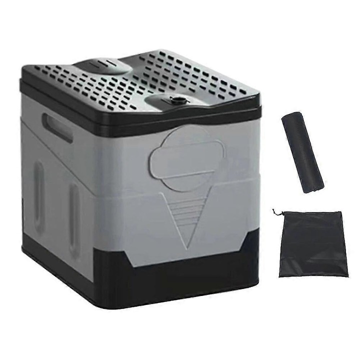 Toaleta pliabila portabila pentru camping, capacitate mare, gri/ negru