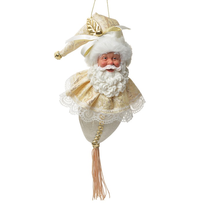 Arany-fehér textil Mikulás figura 8x8x35 cm