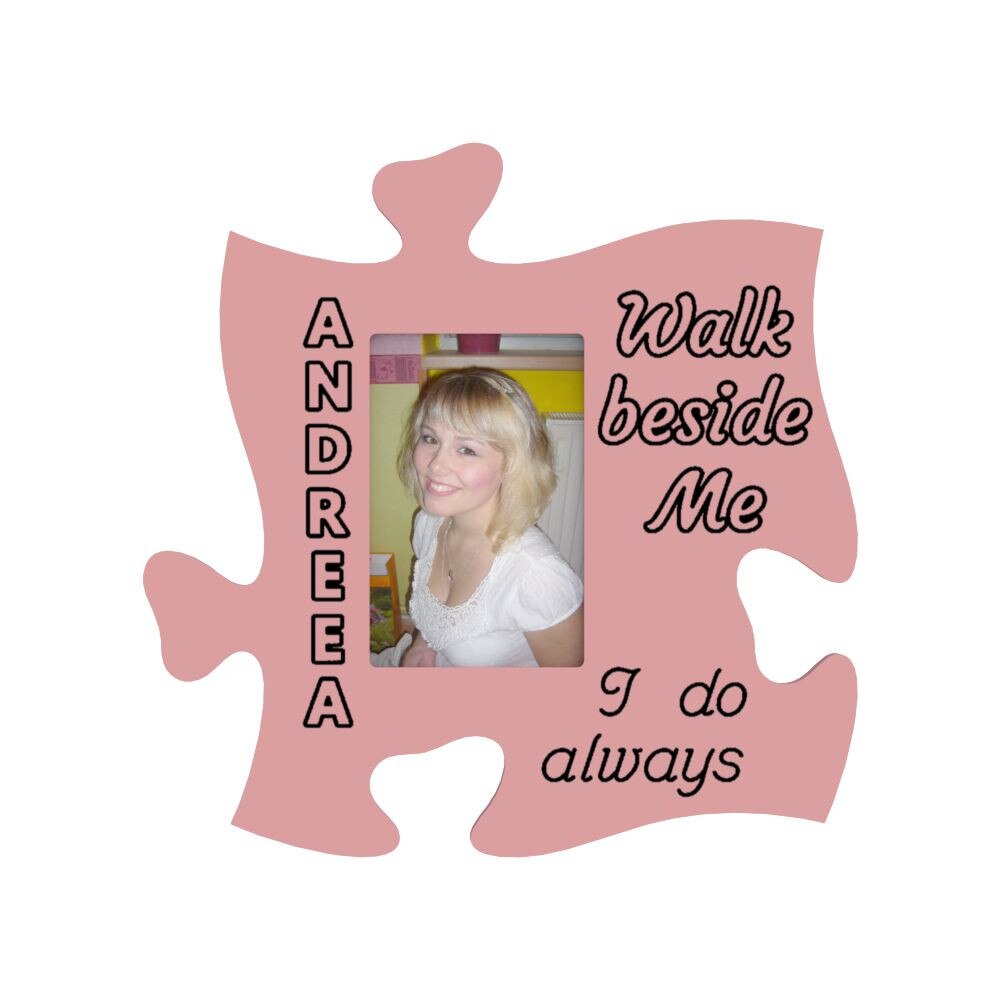 Rama foto tip puzzle, 10x15, ocru, personalizata, Andreea walk beside me