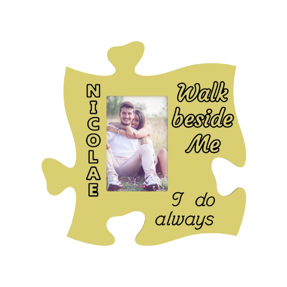 Rama foto tip puzzle, 10x15, verde, personalizata, Nicolae walk beside me