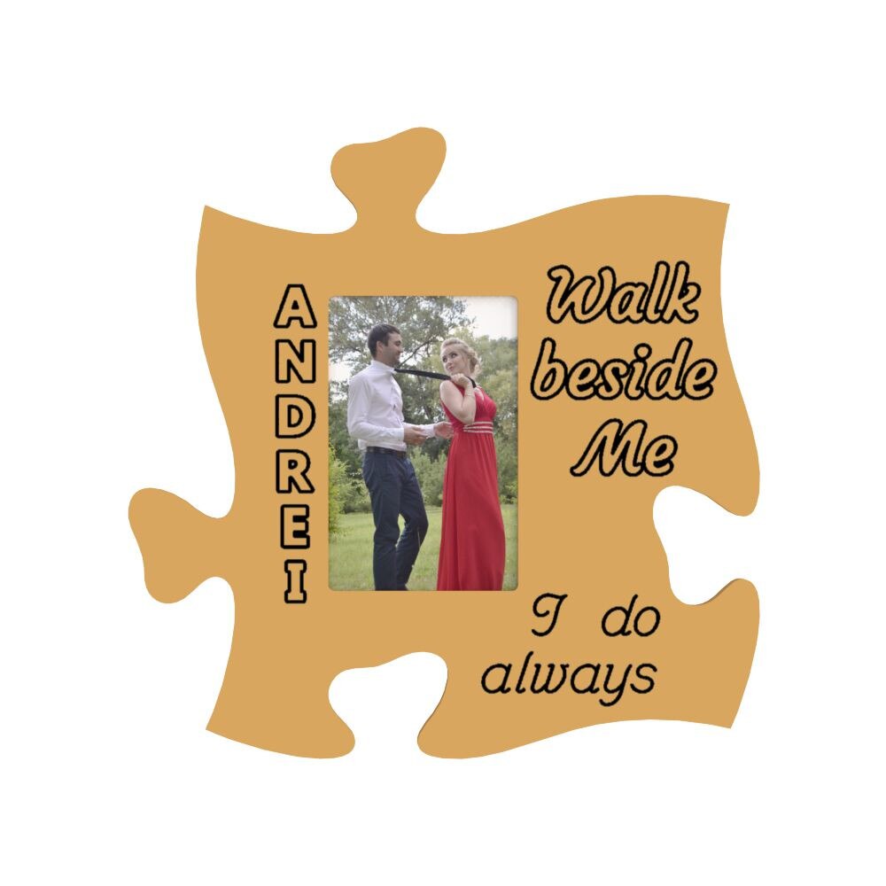 Rama foto tip puzzle, 10x15, ocru, personalizata, Andrei walk beside me
