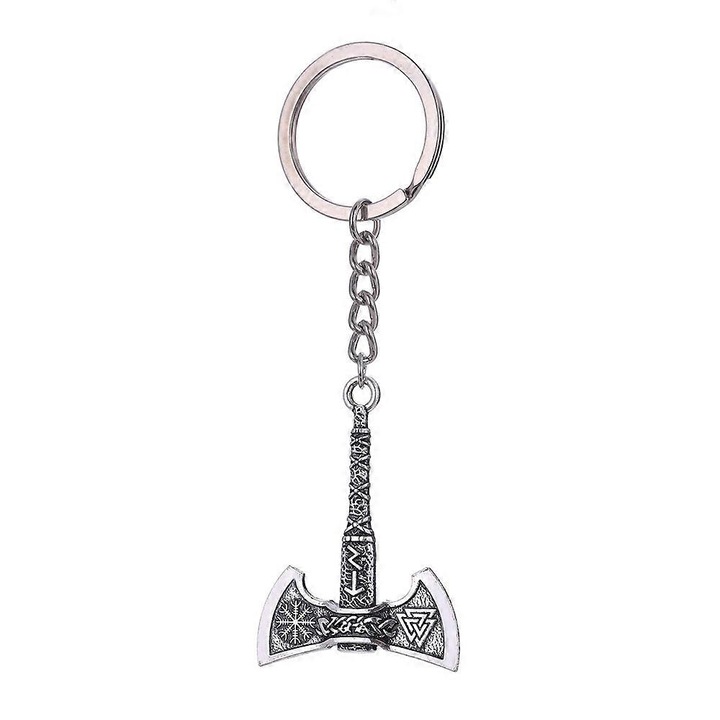 Viking fejsze kulcstartó, rúnákkal, 5.7x4.5cm, teljes hossza 11cm