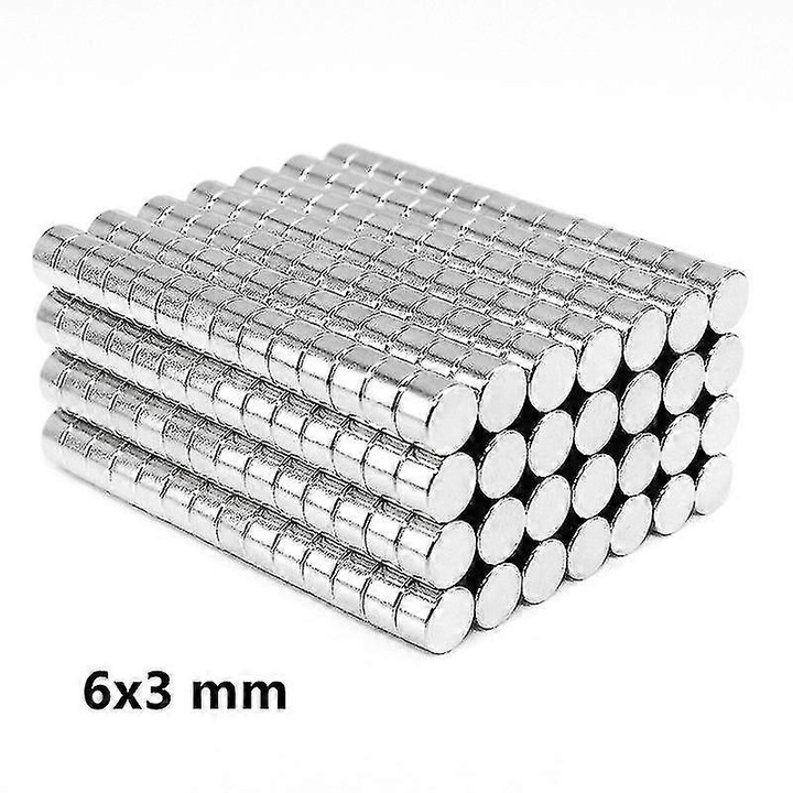 Set 100 bucati magneti disc neodim 6x3 mm, forma rotunda, puternici, multicolor