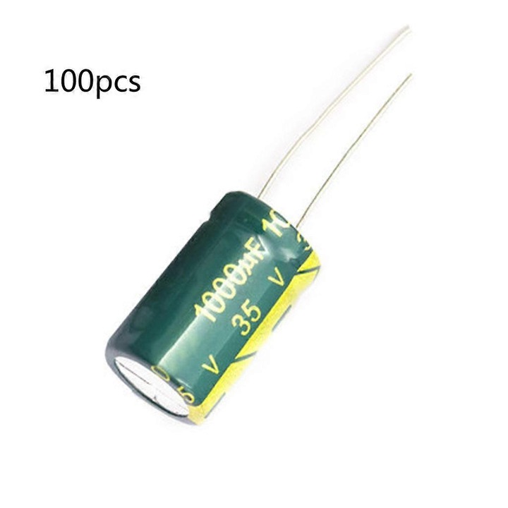Set 100 Electroliti 1000uF 35V, Capacitori Radiali, Verde, 1x2cm