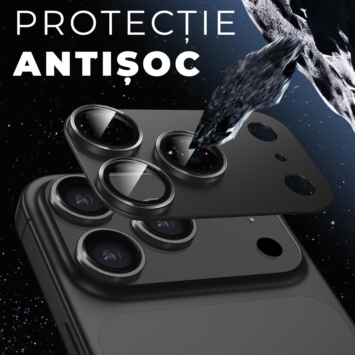 Folie Camera din sticla pentru iPhone 17 Pro Max, Full Cover, Protectie Completa, Daden, Ultra Rezistenta, Calitate Premium, Negru