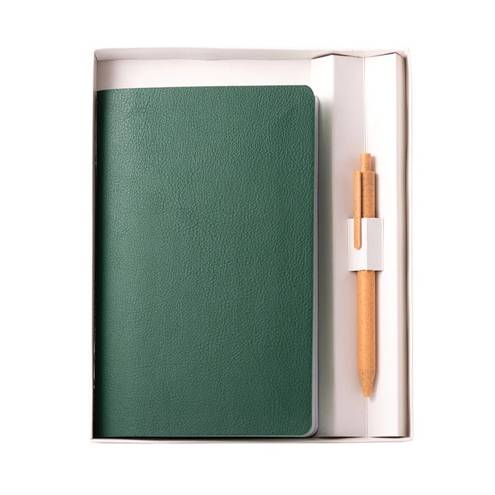 Set kit pastel Unika, notes A5 104 pagini, pix reciclabil, verde