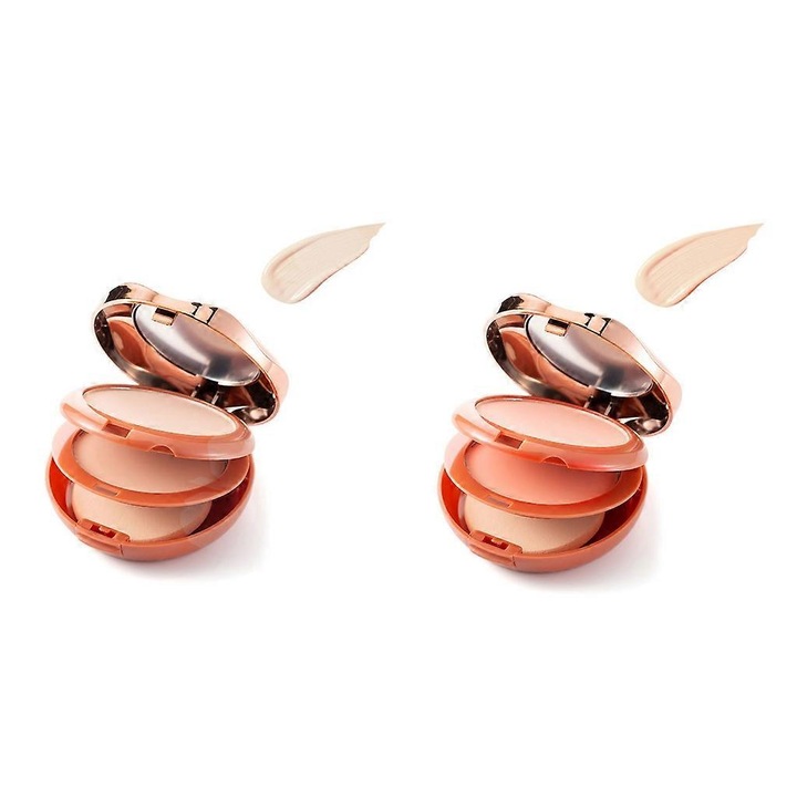 Fond de ten si baza de machiaj, set cu pudra de fixare, 2 straturi, culoare A, dimensiuni portabile