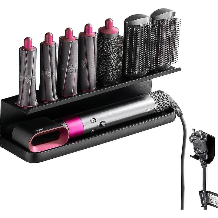 Suport pentru Dyson Airwrap, negru, din aluminiu, dimensiuni 38x9x10cm, set complet