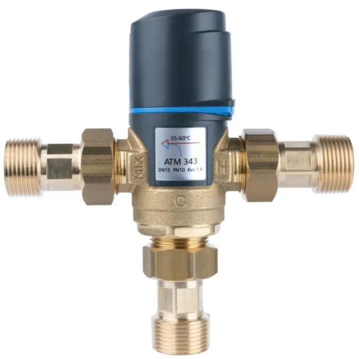 ATM 343 termosztatikus szelep, 3/4", 35-60C, sárgaréz, DN25, készlet 3x hollanderrel