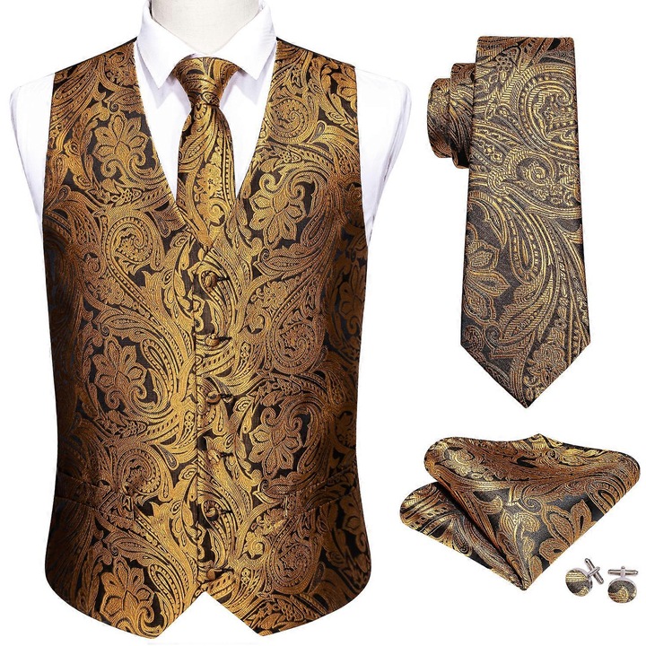 Set vesta barbati, Barry Wang, 16 culori, matase, model paisley, fara maneci, dimensiune S