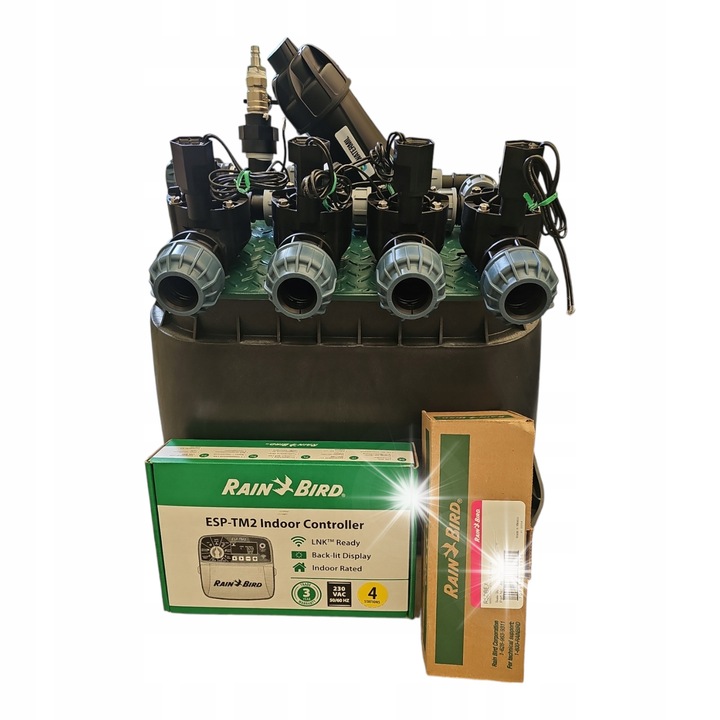 Комплект за напояване, Rain Bird HV, 4 секции с филтър, контролер TM2, сензор за дъжд, 25 мм