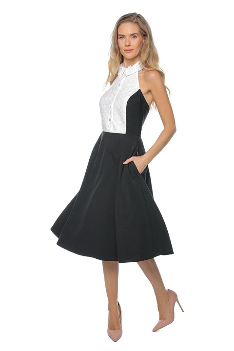 Rochie midi cu spate gol, Muse Mark, Vascoza, Negru, Negru