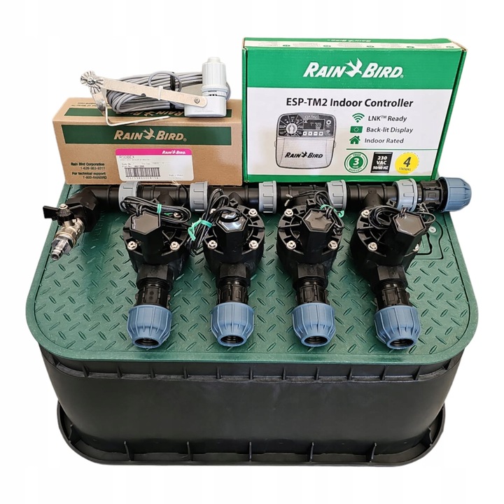 Комплект за напояване, Rain Bird, 4 секции, Сензор RSDBEX, PE 25