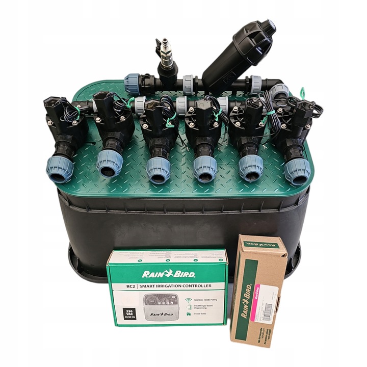 Комплект за напояване, Rain Bird, 6 секции с контролер RC2 WiFi, сензор за дъжд RSD-BEX, 20 мм