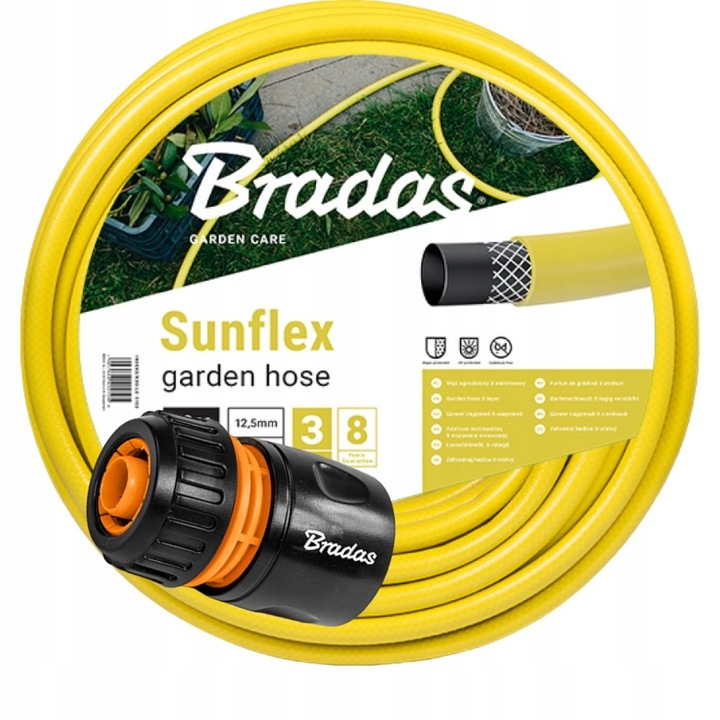 Градински маркуч Bradas 1/2", 30м, 3-слоен, UV устойчив, жълт