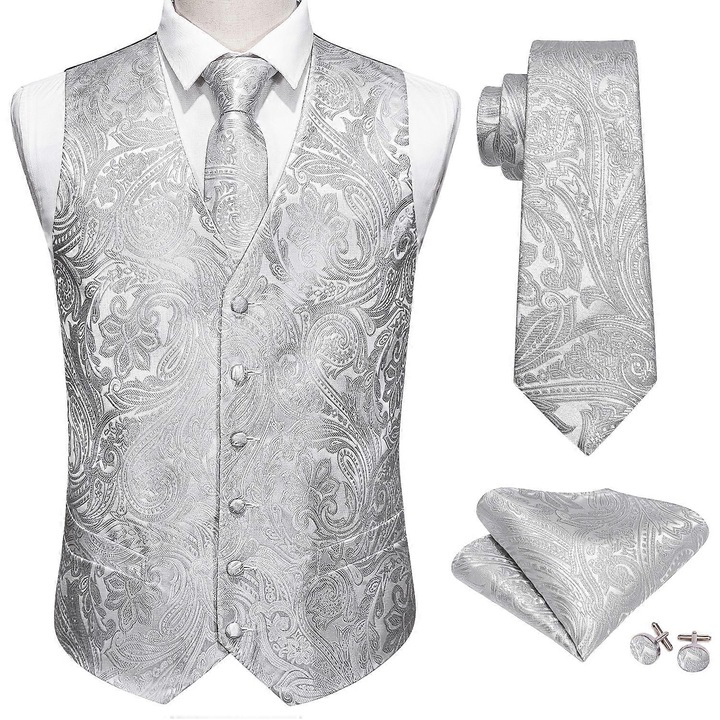 Set vesta barbati, Barry Wang, 16 culori, matase, model paisley, fara maneci, dimensiune M