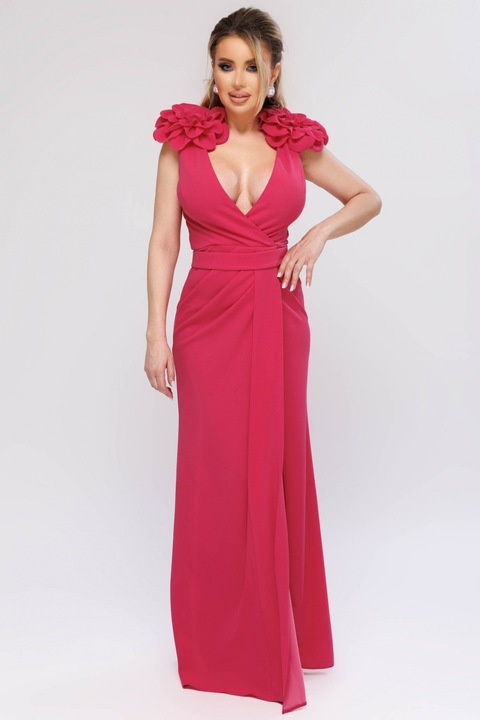 Rochie lunga fucsia cu trandafiri, RN 3239F