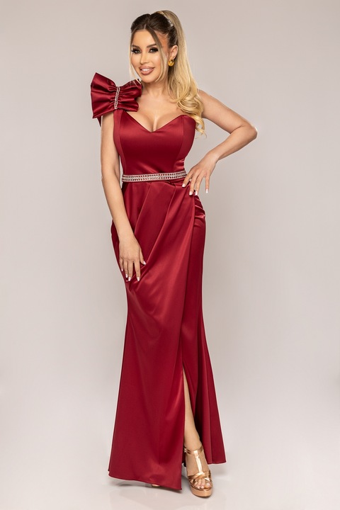 Рокля бордо дълга елегантна тафта, Rn 2114br