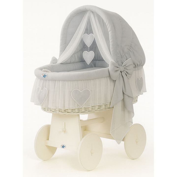 Cos din ratan cu fundatie din lemn, My Sweet Baby, alb, 100% natural, cu saltea PREMIUM, pentru nou-nascuti pana la 9 luni
