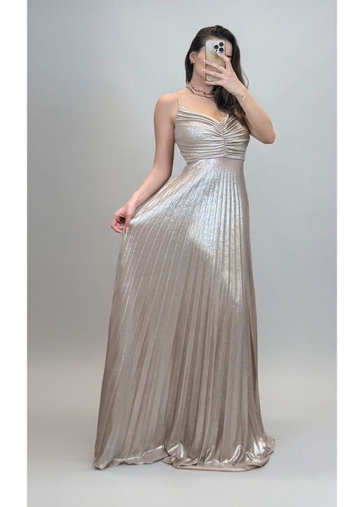 Rochie plisată cu funda la spate, auriu, One Size INTL