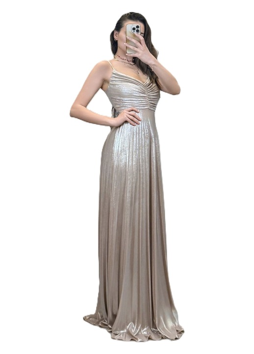 Rochie plisată cu funda la spate, auriu, One Size INTL