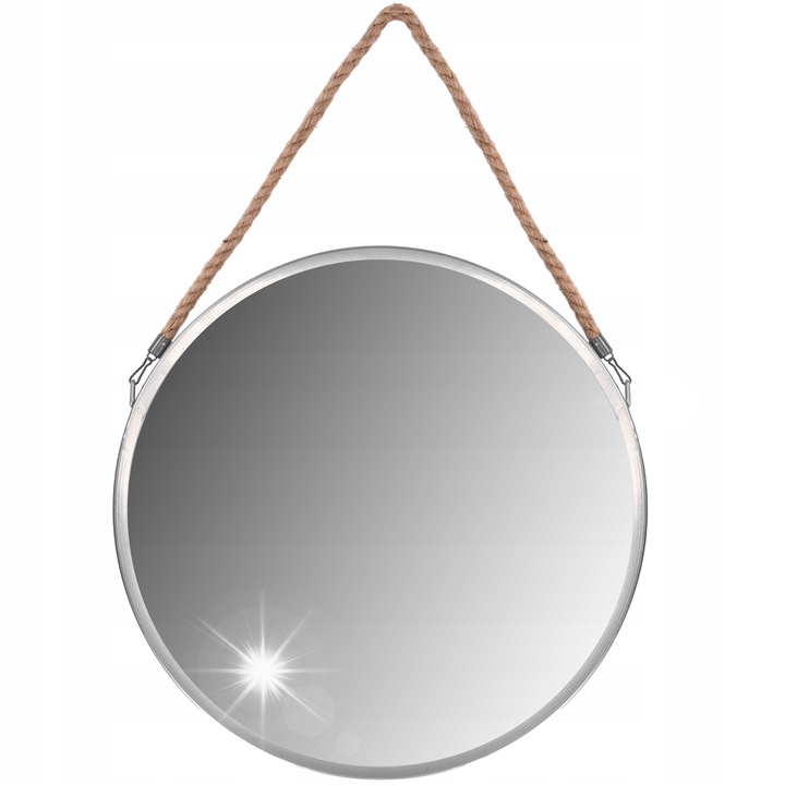Кръгло огледало, Tutumi, 40 см, с държач от ютено въже