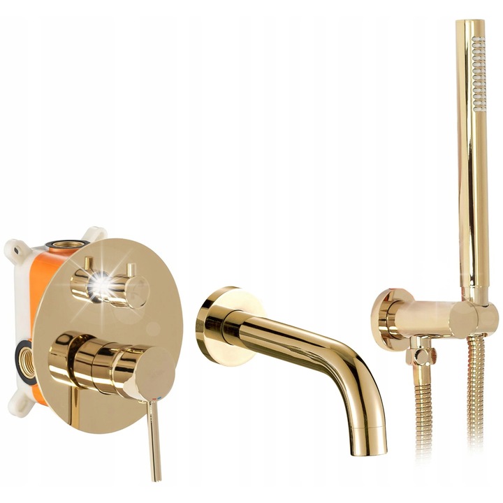 Baterie wannowa Lungo, finisaj auriu, montaj sub tencuiala, set complet