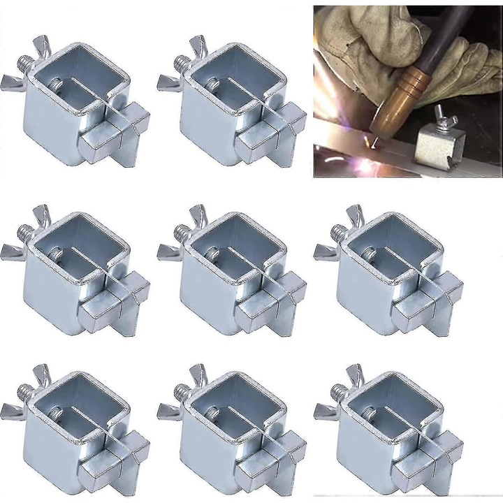 8 darab hegesztő bilincs készlet fémhez, króm-vanádium acél, 50x25mm, ezüst