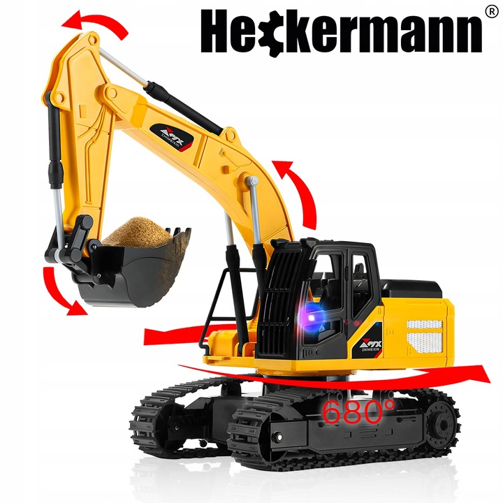 Багер с дистанционно управление Heckermann, 9,2x30,5x13 см, 2 батерии, звукови ефекти и LED светлини