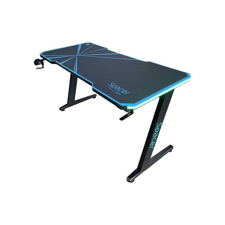 Birou Gaming Spacer, 54cm, piele ecologică, negru