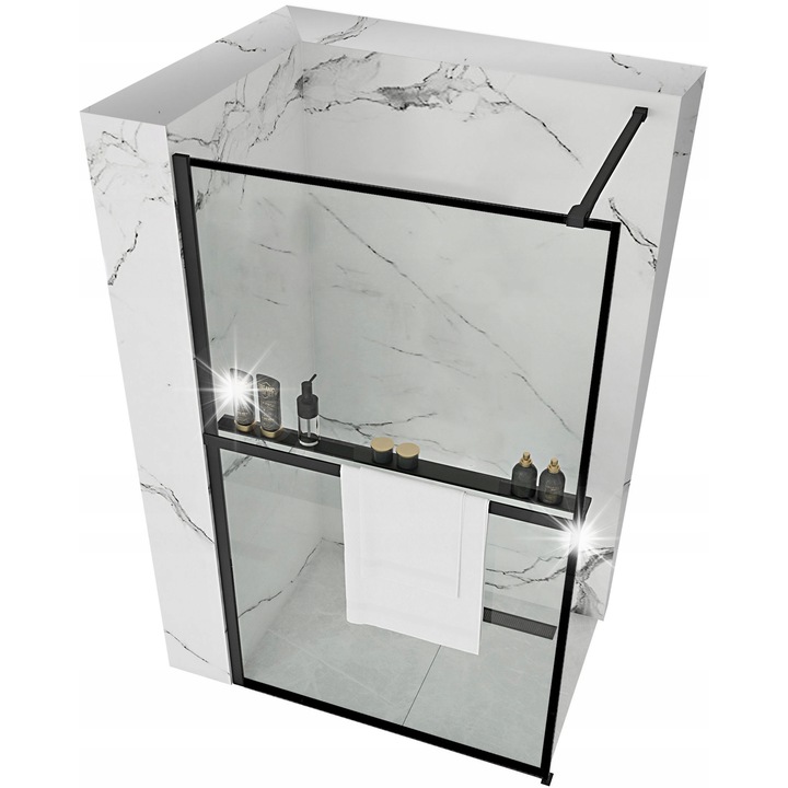 Душ кабина, Rea, 110x195 см, стъкло, прозрачна, черен мат профил, 8 мм