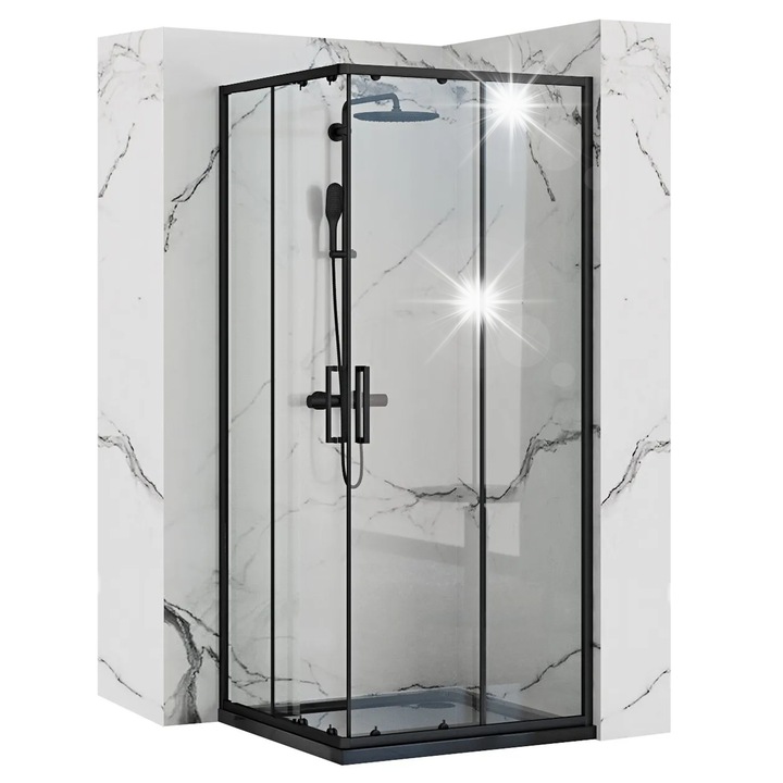 Душ кабина Rea Punto, 90x90см, черна, прозрачно стъкло, плъзгащо отваряне