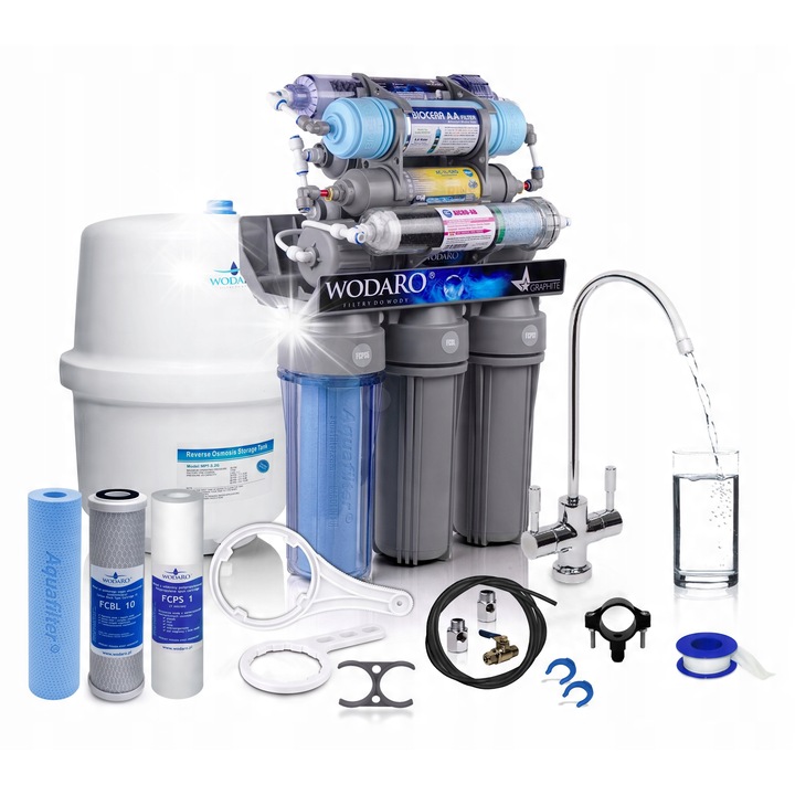 Филтър за вода RO10 WodaRO GRAPHITE, 10 етапа на филтрация, алкална REDOX вода, 12L, пълен комплект филтри
