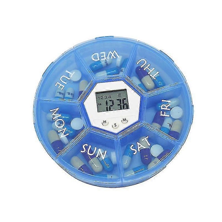 Dispenser saptamanal de pastile cu alarma, organizator de medicamente pentru 7 zile, cutie de pastile portabila, 4 alarme pe zi