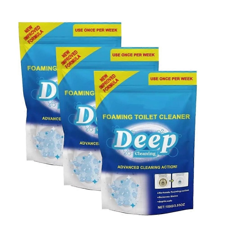 Set 3 Pcs Solutie Curatare Toaleta Splash Foam, 100g, activare automata, spuma puternica