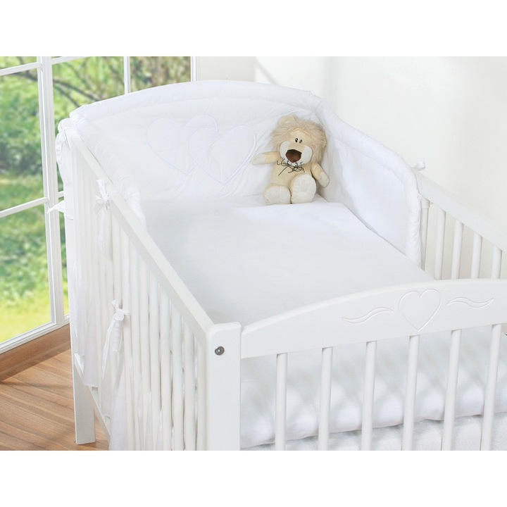 Lenjerie patut Bobono, bumbac, 3 piese, alb, 135x100 cm