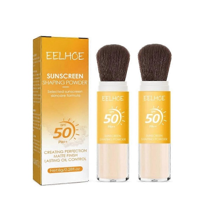 Pudra de fixare cu protectie solara, 8g, textura fina, set 2 bucati, 11.2x2.9x2.9cm, EELHOE