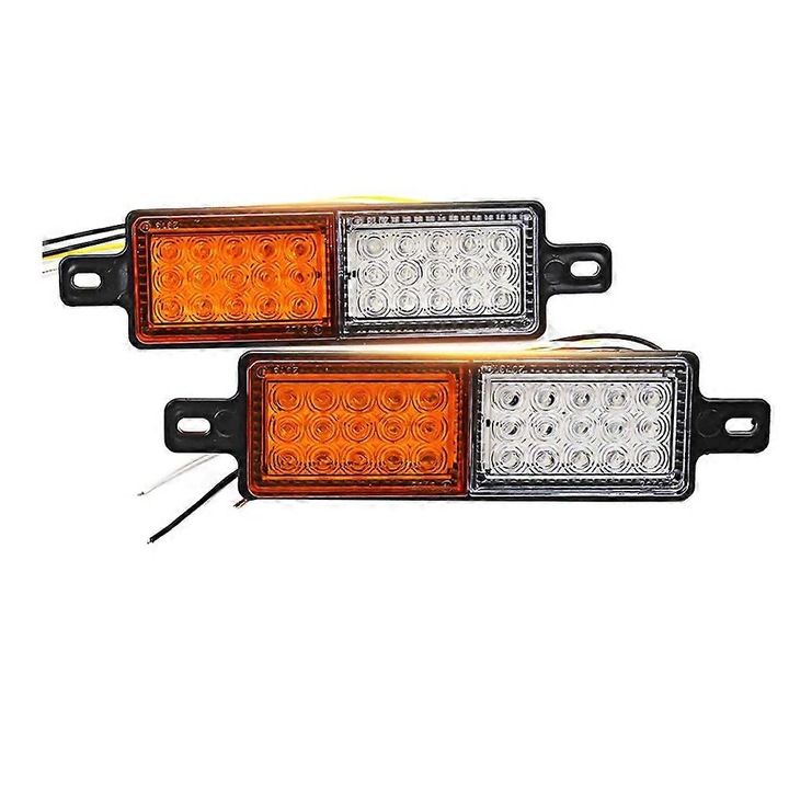 Set 2 lumini LED indicator pentru bara fata, 12V, 30 LED-uri, alb+ambar, 225mm