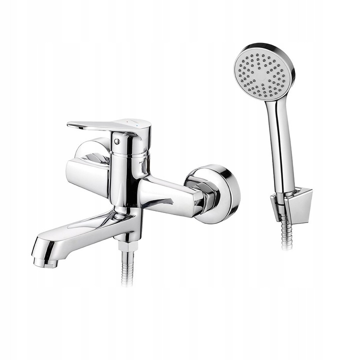 Baterie sanitara Atez, cromata, montare pe perete, cu set de dus, 35mm, 153mm